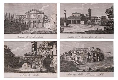 TOMMASO CUCCIONI (Italia, h.1790 - 1864) - Lote compuesto por cuatro vistas de monumentos de Roma 