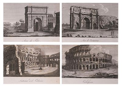TOMMASO CUCCIONI (Italia, h.1790 - 1864) - Lote compuesto por cuatro vistas de monumentos de Roma 