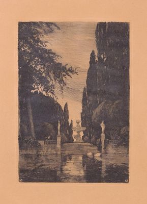 RICARDO BAROJA Y NESSI (Minas de Riotinto, 1871 - Vera de Bidasoa, 1953) - Jard&iacute;n y 