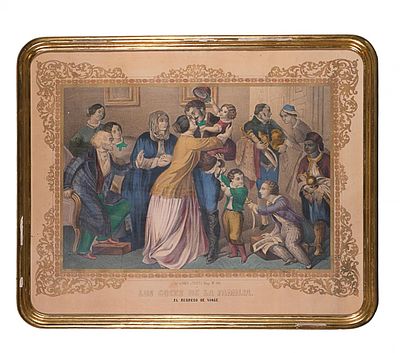 ESCUELA ESPA&Ntilde;OLA, S. XIX - Los Goces de la Familia: "El regreso del viaje" y "El 