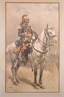 ALPHONSE-MARIE-ADOLPHE DE NEUVILLE (Saint-Omer, 1835 - Par&iacute;s, 1885) - Militar a caballo. Firmada y 