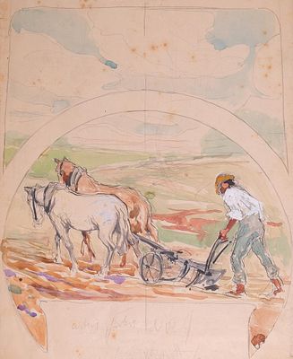 ESCUELA ESPA&Ntilde;OLA, S. XIX - Campesino arando. Inscripci&oacute;n ilegible en la parte inferior. Medidas: 