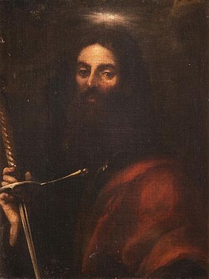 ESCUELA ESPA&Ntilde;OLA S. XVII - San Pablo. Presenta marco ensayalado en terciopelo rojo. Medidas: 49 x 