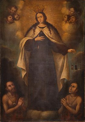 ESCUELA ESPA&Ntilde;OLA S. XVII - Nuestra Se&ntilde;ora del Carmen con almas del purgatorio. Medidas: 