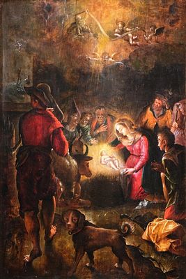 ESCUELA ESPA&Ntilde;OLA S. XVII - Adoraci&oacute;n de los pastores. Medidas: 62,5 x 41,5 cm Tipo de 