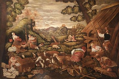 ESCUELA ESPA&Ntilde;OLA S. XVII - El sacrificio de No&eacute; tras el diluvio. Siguiendo modelos de obra 