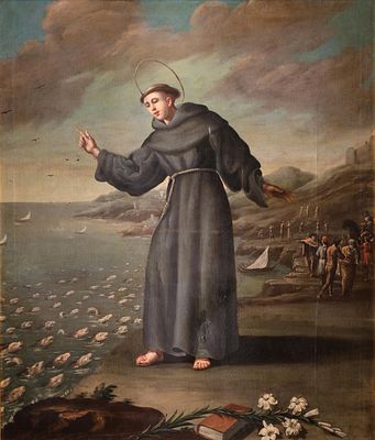 ESCUELA ESPA&Ntilde;OLA, Fns. S. XVII - San Antonio predicando a los peces. Medidas: 146 x 132,5 cm 