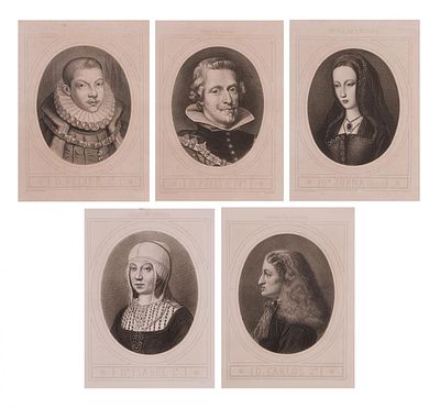 ESCUELA ESPA&Ntilde;OLA, S. XIX - 5 Reyes de Castilla y Espa&ntilde;a. Impreso en Barcelona. - Do&ntilde;a Isabel 