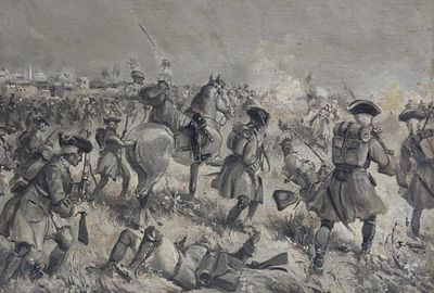 ESCUELA ANDALUZA, S. XIX - Juego de tres grisallas con escenas militares. Llevan firma "Jim&eacute;nez 