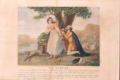 ESCUELA FRANCESA, S. XIX - La Luxure. Grabada por Dibard. Impresa en Par&iacute;s. Desperfectos. 