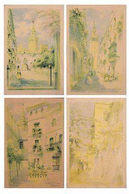 Lote formado por cuatro postales de la ciudad de Sevilla. S. XX. Medidas: 32 x 22 cm Tipo de 