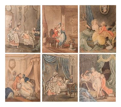 ESCUELA FRANCESA, Fns. S. XIX - Lote compuesto por seis grabados con escenas er&oacute;ticas. Siguie 
