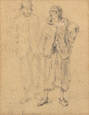 ESCUELA EUROPEA, S. XIX - Pareja de personajes callejeros. Firmado y fechado : "Sa... 1884" 