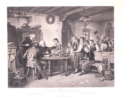 ESCUELA ALEMANA, S. XIX - In der dorfschule. Medidas: 49,5 x 62,5 cm Tipo de objeto: Pintura 