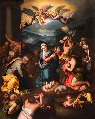 C&Iacute;RCULO DE BLAS DE PRADO (Camarena, Toledo, h. 1545&shy; - Madrid, 1599) - Adoraci&oacute;n de los pastores