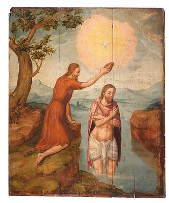 ESCUELA CASTELLANA, S. XVI - Bautismo de Cristo. Obra posiblemente realizada por un artista 