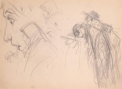 MANUEL RUIZ GUERRERO (Granada, 1864 - Madrid, 1917) - Boceto de rostro de perfil sorprendido y 