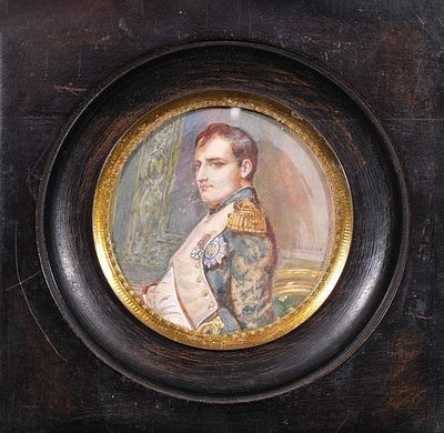 ESCUELA FRANCESA, S. XIX - Miniatura con retrato de Napole&oacute;n Bonaparte. Firmada en el 