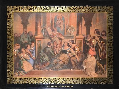 ESCUELA FRANCESA, S. XIX - Nacimiento de Rafael. Titulada en la parte inferior. Medidas: 41 x 59 