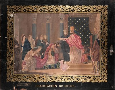 ESCUELA ESPA&Ntilde;OLA S. XIX - Coronaci&oacute;n de Ester. Desperfectos. Medidas: 47 x 59 cm Tipo de 