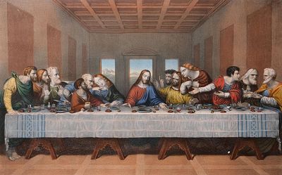 ESCUELA ITALIANA, S. XVIII - La &uacute;ltima cena. Seg&uacute;n pintura mural obra de Leonardo da Vinci 