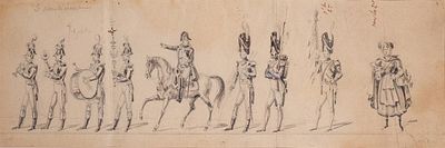 ESCUELA FRANCESA, S. XIX - Napole&oacute;n con sus tropas. Presenta anotaciones en franc&eacute;s. 
