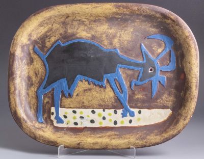 מרסל ינקו (1895-1984), צלחת חרס. מרסל ינקו (1895-1984), עז, צלחת קרמיקה מצוירת ביד, מידות: 