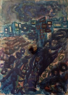 אביגדור סטימצקי (1908-1989), ללא כותרת, צבעי מים על נייר, 34X47 ס"מ, חתום.
