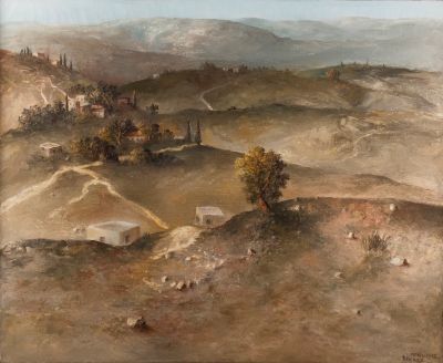 Henry Dentith (b. 1931). הנרי דנטיט (נ. 1931), נוף תנכי, 1978, שמן על בד, 42X51 ס"מ, חתום.