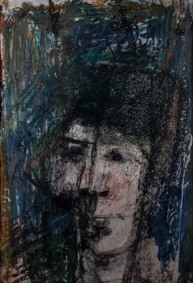 יחזקאל שטרייכמן (1906-1993), דיוקן, טכניקה מעורבת על פח. 33X50 ס"מ, חתום. מצב טוב. פגמים קלים.