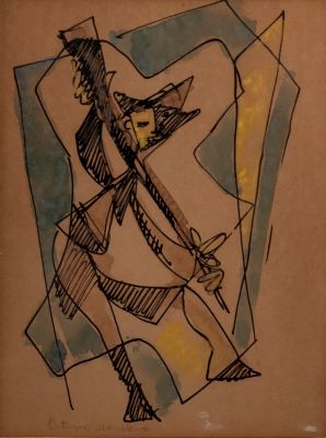 מרסל ינקו (1895-1984), דמות רוקדת, 1930, צבעי מים על נייר, 22X29 ס"מ, חתום ומתוארך.