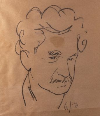 פנחס ליטבינובסקי (1894-1985), דיוקן ברל כצנלסון, פחם על נייר, 36X42 ס"מ, חתום.