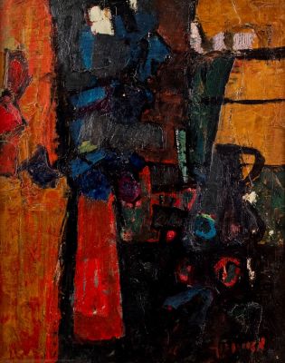 צבי מאירוביץ (1911-1974), אבסטרקט, שמן על בד, 33.5X41.5 ס"מ, חתום.