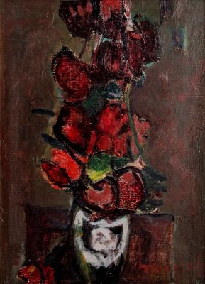 צבי מאירוביץ (1911-1974), אגרטל פרחים, שמן על בד, 33X24 ס"מ, חתום.