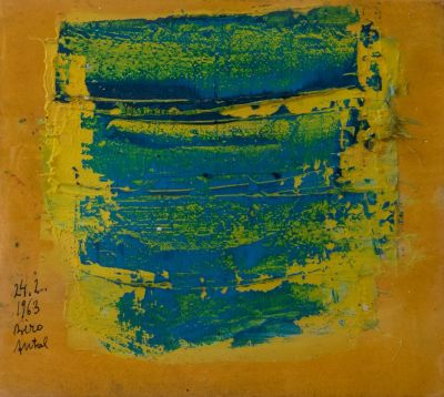 אנטל בירו (1907-1990). אנטל בירו (Antal Biro, הונגרי, 1907-1990), אבסטרקט, 1963, שמן על נייר 