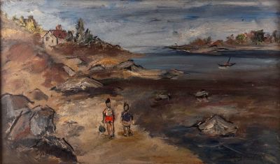 אדוארד רוזנפלד (1906-1983). אדוארד רוזנפלד (Edward ROSENFELD 1906-1983), ילדים על שפת האגם, שמן 