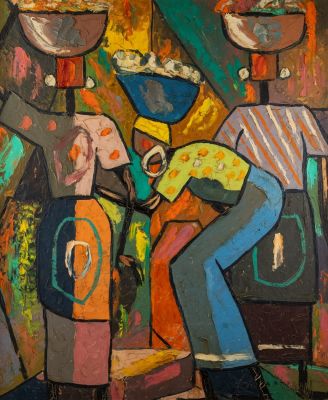 Louis Koyongonda (1918 - 1999). לואיס קויונגונדה (1918 - 1999), נשים וילדים, שמן על דיקט. 48X60 
