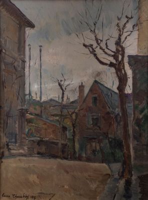 Carlo CHERUBINI (1897-1978). קרלו צ'רוביני (1897-1978), עיירה בסתיו, 1932, שמן על בד. 46.5X61 