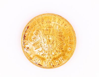 מטבע זהב 20 מרק, המבורג (גרמניה). מטבע זהב 900 גרמני (המבורג), 20 מרק, 1884. משקל: 7.94 גרם.