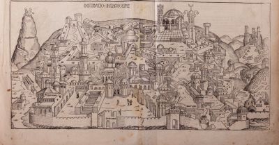 חורבן ירושלים – דף אינקונבולה כפול מתוך "כרוניקת נירנברג" של הרטמן שדל, 1493 Destruccio 
