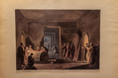 לוט שלושה תחריטים צבעוניים מתוך: VIEWS IN PALESTINE, FROM THE ORIGINAL DRAWINGS OF LUIGI MAYER. 