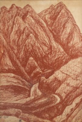 ציונה תג'ר (1900-1988), נוף אילת, 1972, ספיה על נייר, 64X24 ס"מ, חתום, מתואר ומתוארך.