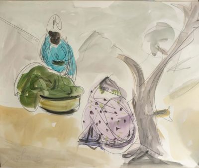 שמשון הולצמן (1907- 1986), לוט 6 ציורים, דמויות ונופים, צבעי מים על נייר, גודל ממוצע: 50X70 ס"מ 