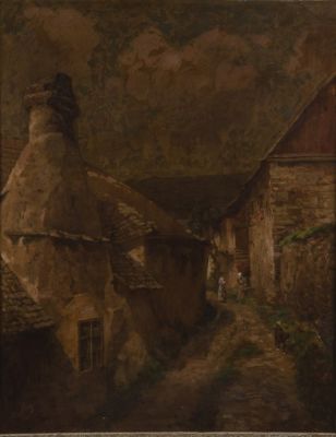 יוסף ישראלס (Jozef Israels, 1824-1911). עיירה, שמן על לוח, 54X42 ס"מ, חתום.