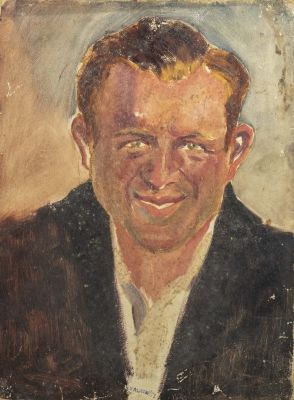 Abraham Walkowitz (1880-1965). אברהם וולקוביץ (1880-1965), דיוקן גבר, שמן וגואש על קרטון, 40X30 