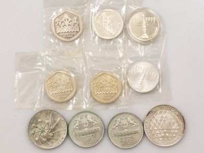 מדליות ומטבעות כסף, חברה ממשלתית. לוט מדליות ומטבעות כסף, חברה ממשלתית, כולל 6 מטבעות כסף 850 