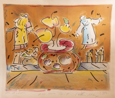 פיטר מקס (נ. 1937). פיטר מקס (Peter Max), מנה אחרונה, 1980, הדפס משי, מידות הגיליון: 54X69 ס"מ 