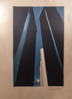 Georgia O'Keeffe (1887-1986). ג'ורג'יה או'קיף (1887-1986), עיר בלילה, ליטוגרפיה. מידות הגיליון: 