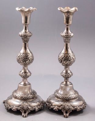 פמוטי כסף רוסיים. זוג פמוטי כסף, פולין תחת שלטון האימפריה הרוסית, תוצרת B.Schkarlat (Б.Шкарлатъ) 