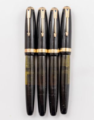 עטים נובעים, Parker Duofold, ללא ציפורן. לוט 4 עטים נובע Parker Duofold, צבע שחור. אורך: 12.7 